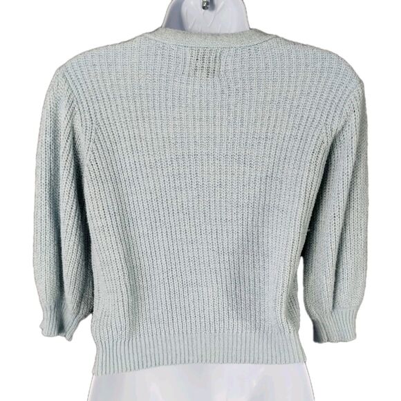 J.O.A. Sweater Size S Short Balloon Sleeve Button Up Crop Sea Green Twee Cottage - Picture 2 of 7